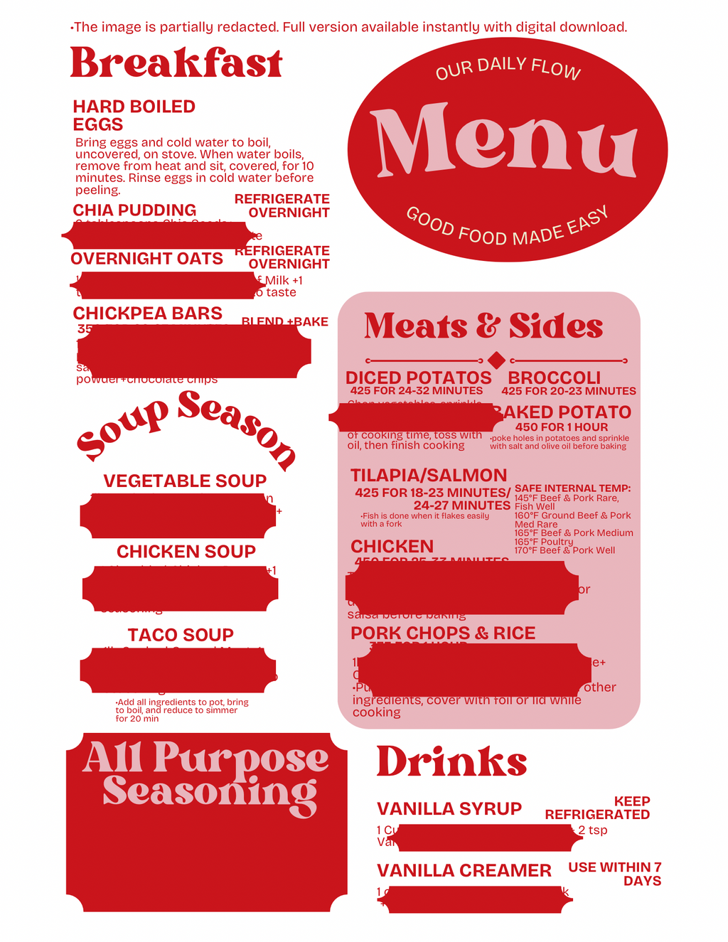 Meal Prep Menu — Instant Download PDF